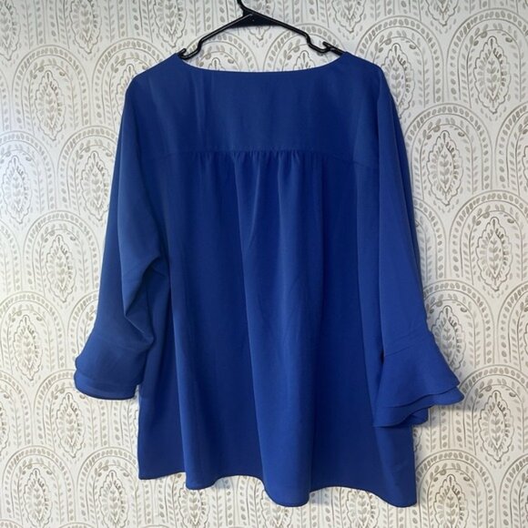 Lands End Womens 18w Blue Blouse 3/4 Double Flutter Sleeve Plus Sized - Picture 2 of 5